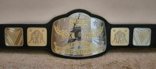 New Handmade 6 Six Man TAG Team Wrestling Championship Title Belt Replica Leather Strap Metal Plated Adult Size
