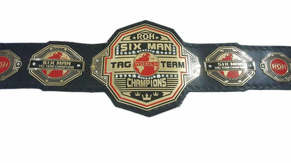 ROH Six Man World Tag Team Champions Wrestling Belt Leather Replica Metal Plated Adult Size