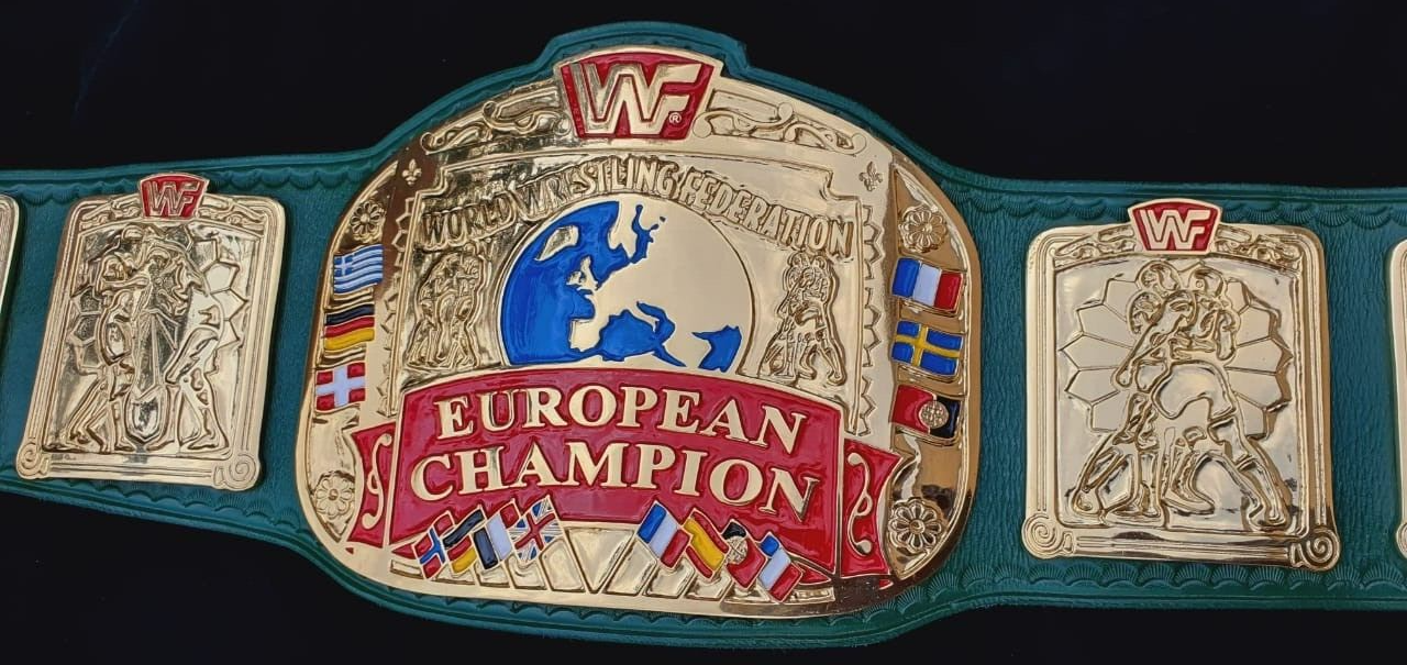 WWF European Championship Wrestling belt block logo 4mm zinc adult size