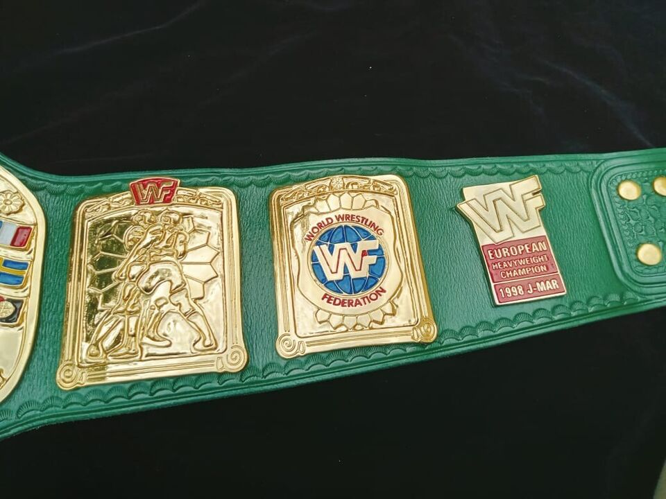 WWF European Championship Wrestling belt block logo 4mm zinc adult size