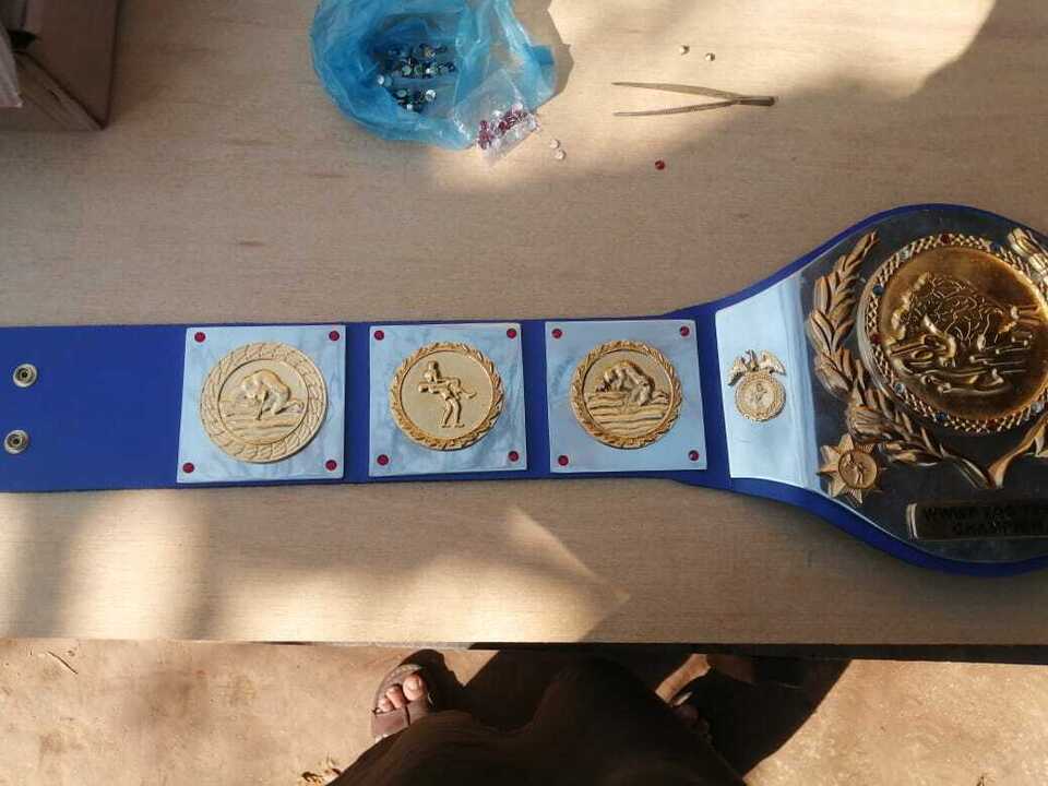 WWWF 82’ Tag Team Championship Old School Trophy Belt.