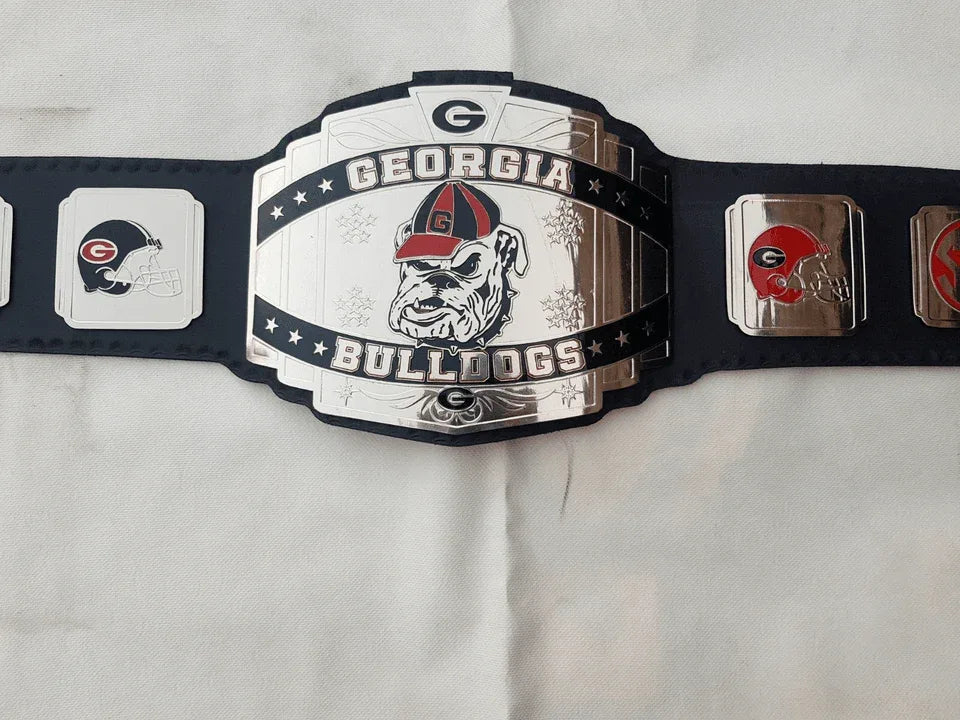 Georgia Bulldog Customized Title New Belt 2mm brass plates Black - WWF Belt