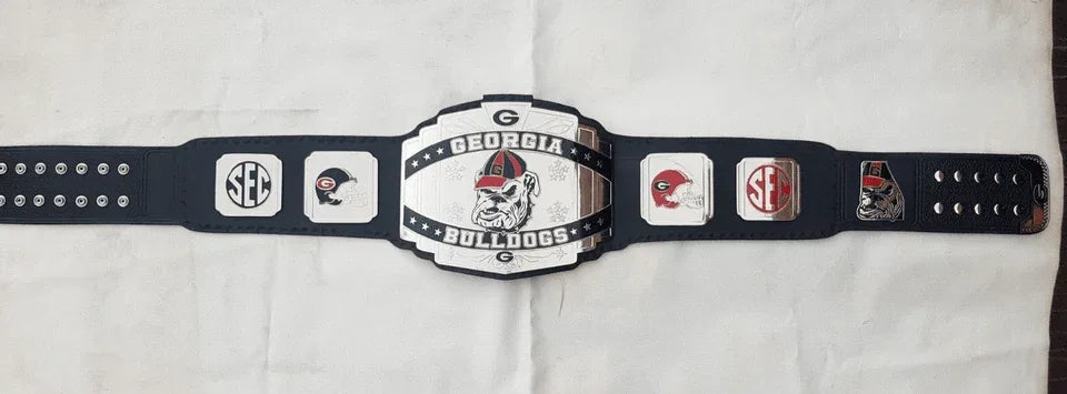 Georgia Bulldog Customized Title New Belt 2mm brass plates Black - WWF Belt