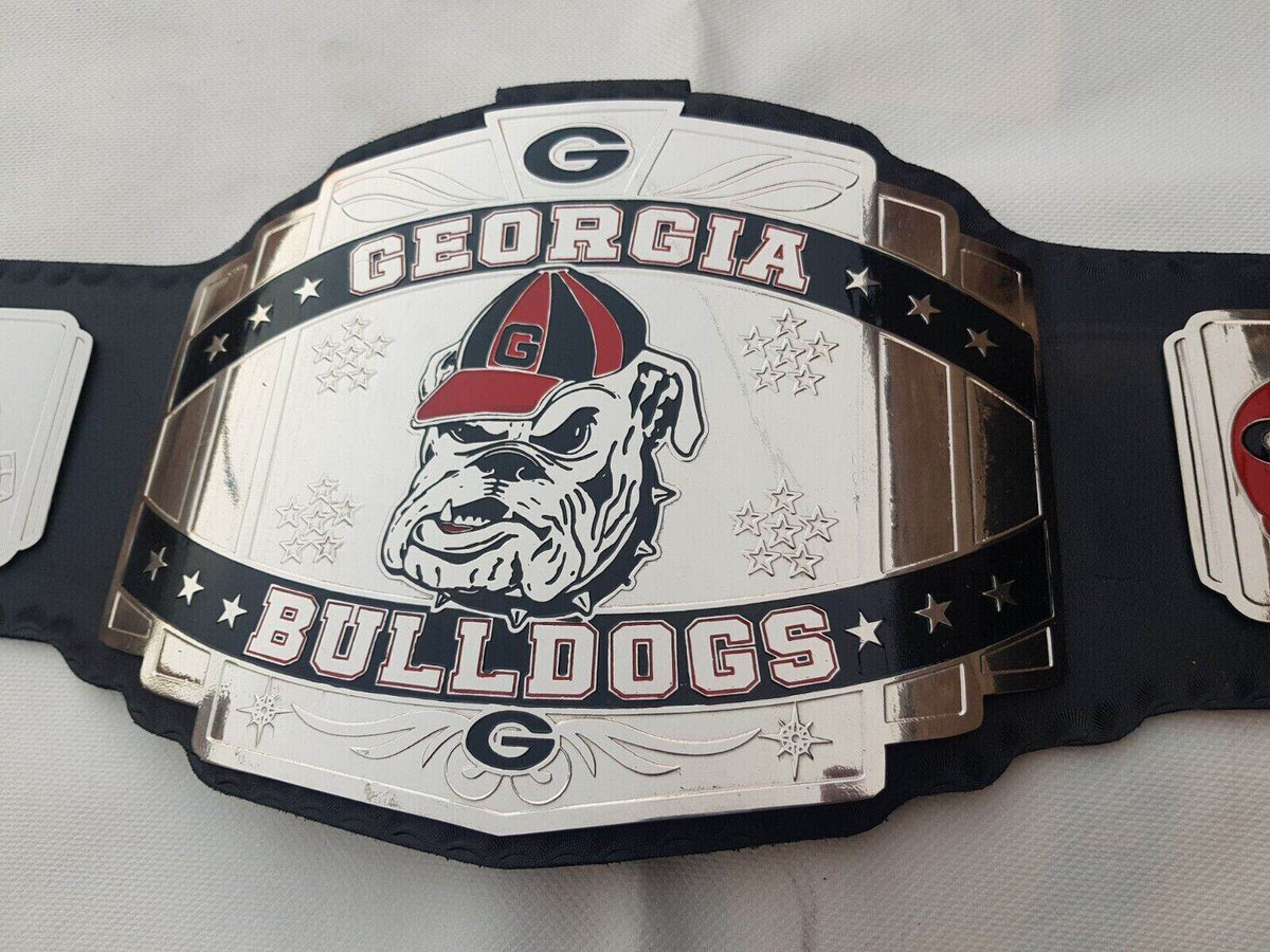 Georgia Bulldog Customized Title New Belt 2mm brass plates Black - WWF Belt