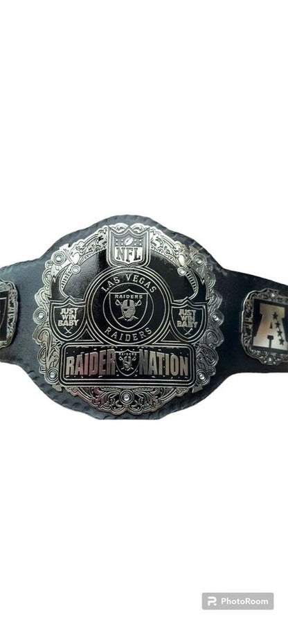Las Vegas Raider Nation NFL Championship Adult Size Brass Plated Leather Belt