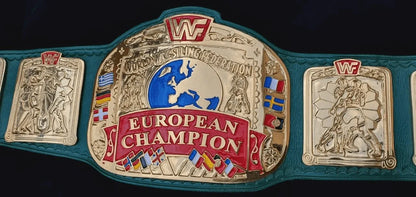 WWF European Championship Wrestling belt block logo 4mm zinc adult size - WWF Belt