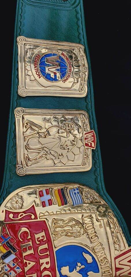 WWF European Championship Wrestling belt block logo 4mm zinc adult size - WWF Belt
