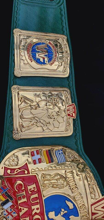 WWF European Championship Wrestling belt block logo 4mm zinc adult size - WWF Belt