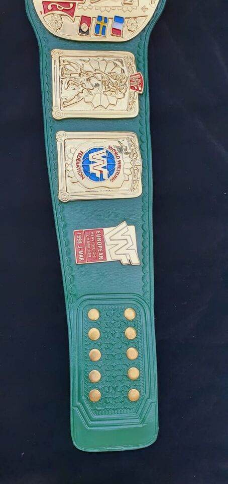 WWF European Championship Wrestling belt block logo 4mm zinc adult size - WWF Belt