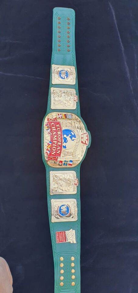 WWF European Championship Wrestling belt block logo 4mm zinc adult size - WWF Belt
