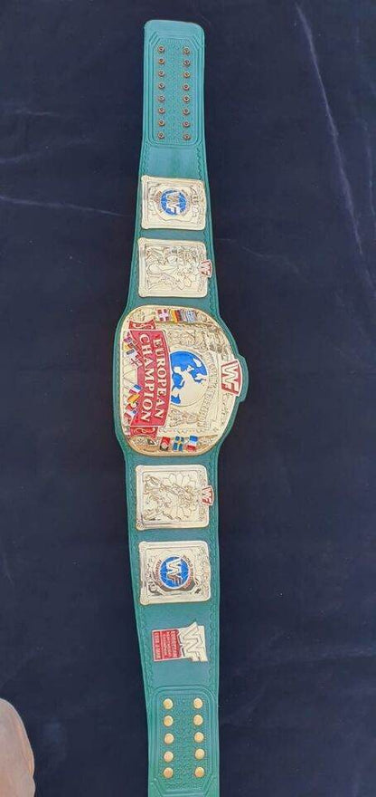 WWF European Championship Wrestling belt block logo 4mm zinc adult size - WWF Belt